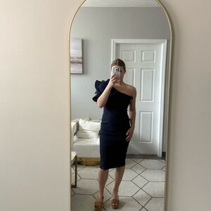 Chiara Boni Dress One Shoulder Bodycon Midi in Navy